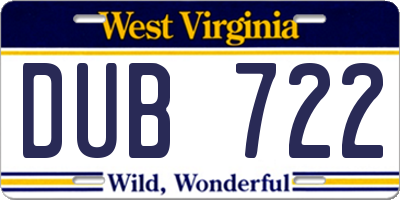 WV license plate DUB722