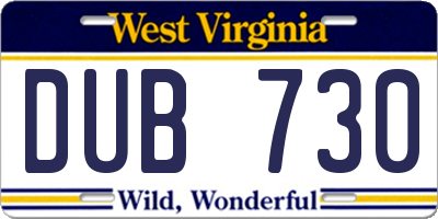 WV license plate DUB730