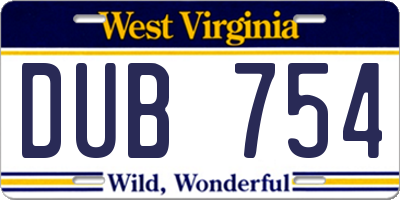 WV license plate DUB754