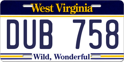 WV license plate DUB758