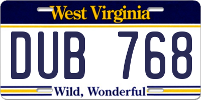WV license plate DUB768
