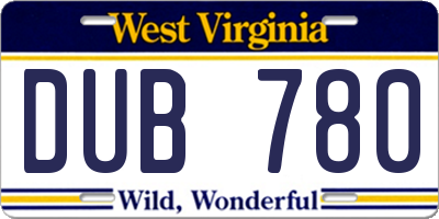 WV license plate DUB780