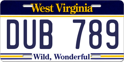 WV license plate DUB789