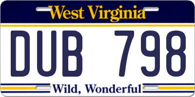 WV license plate DUB798
