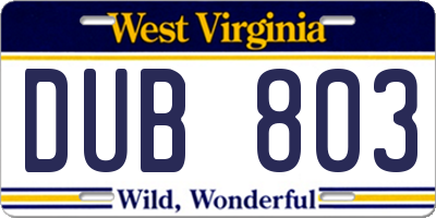 WV license plate DUB803