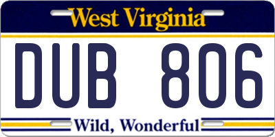 WV license plate DUB806