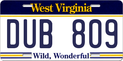 WV license plate DUB809