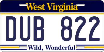 WV license plate DUB822