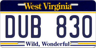 WV license plate DUB830