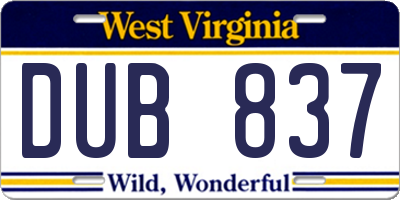 WV license plate DUB837