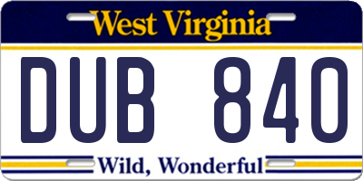WV license plate DUB840