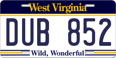 WV license plate DUB852