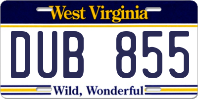 WV license plate DUB855