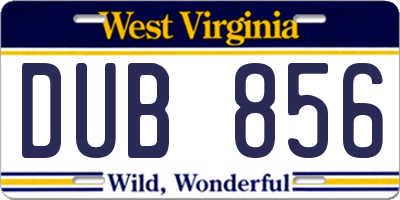 WV license plate DUB856