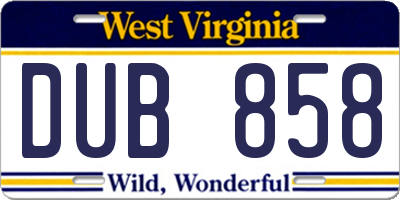 WV license plate DUB858