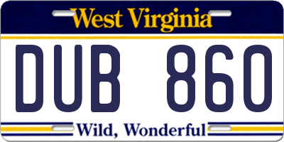 WV license plate DUB860