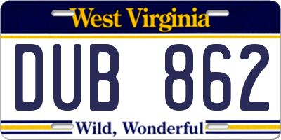 WV license plate DUB862