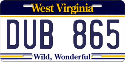 WV license plate DUB865
