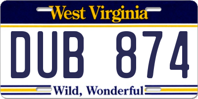 WV license plate DUB874