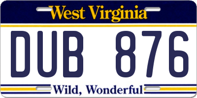 WV license plate DUB876