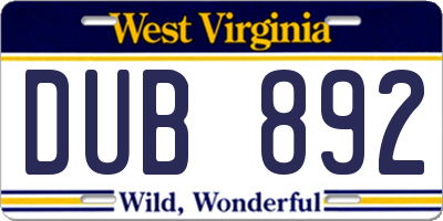 WV license plate DUB892