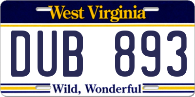 WV license plate DUB893