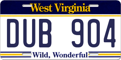 WV license plate DUB904