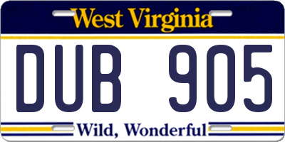 WV license plate DUB905