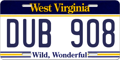 WV license plate DUB908