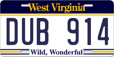 WV license plate DUB914