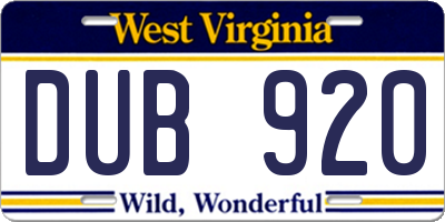 WV license plate DUB920