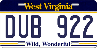WV license plate DUB922