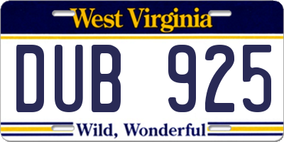 WV license plate DUB925