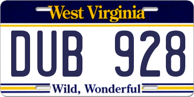 WV license plate DUB928