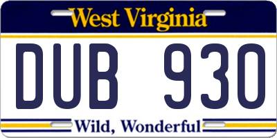 WV license plate DUB930