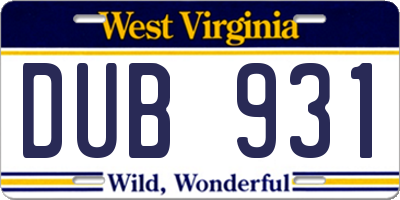WV license plate DUB931