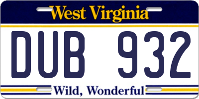 WV license plate DUB932
