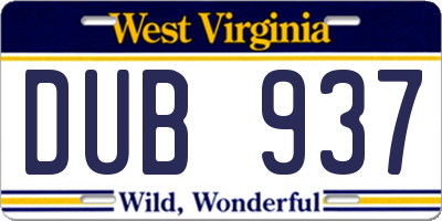 WV license plate DUB937