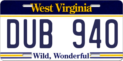 WV license plate DUB940