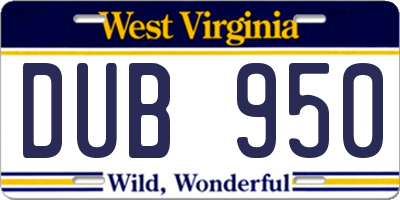 WV license plate DUB950