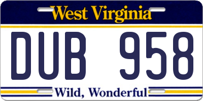WV license plate DUB958