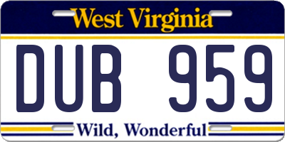 WV license plate DUB959