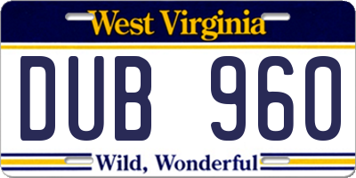 WV license plate DUB960