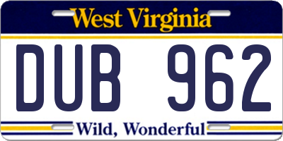 WV license plate DUB962