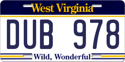 WV license plate DUB978