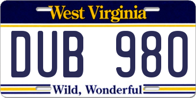 WV license plate DUB980