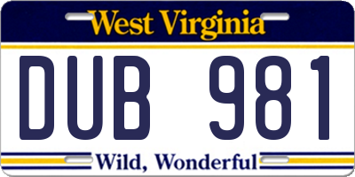 WV license plate DUB981