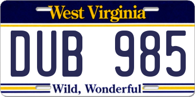 WV license plate DUB985