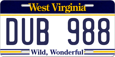 WV license plate DUB988