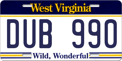 WV license plate DUB990